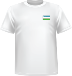 T-Shirt 100% coton blanc ATC avec le drapeau de l'Ouzbékistan au coeur