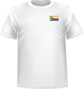White t-shirt 100% cotton ATC with Comoros flag at chest - T-shirt Comoros chest