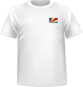 White t-shirt 100% cotton ATC with Seychelles flag at chest - T-shirt Seychelles chest