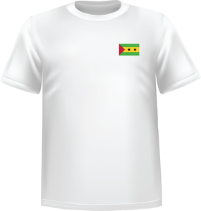 White t-shirt 100% cotton ATC with Sao tome flag at chest - T-shirt Sao tome chest