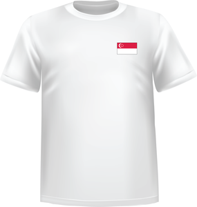 T-Shirt 100% coton blanc ATC avec le drapeau de Singapour au coeur - T-shirt Singapour coeur